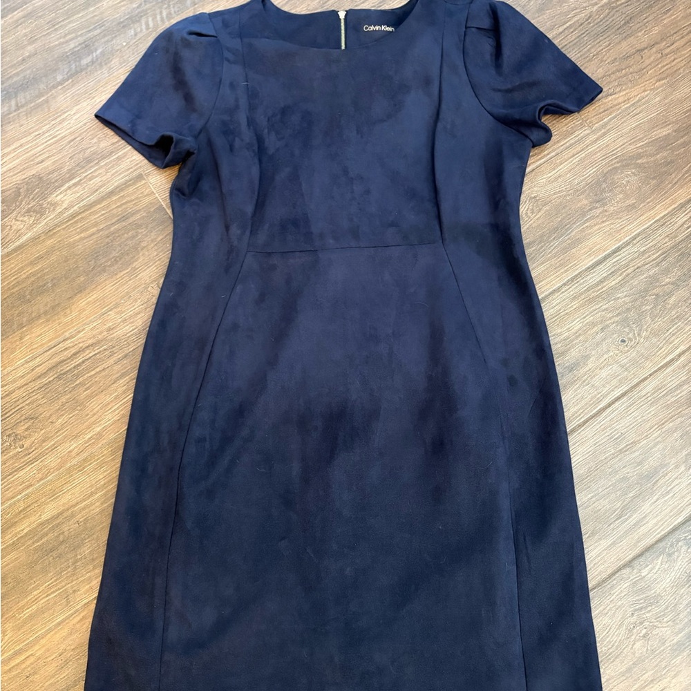 Calvin Klein Navy Blue Faux Suede Dress, size 12